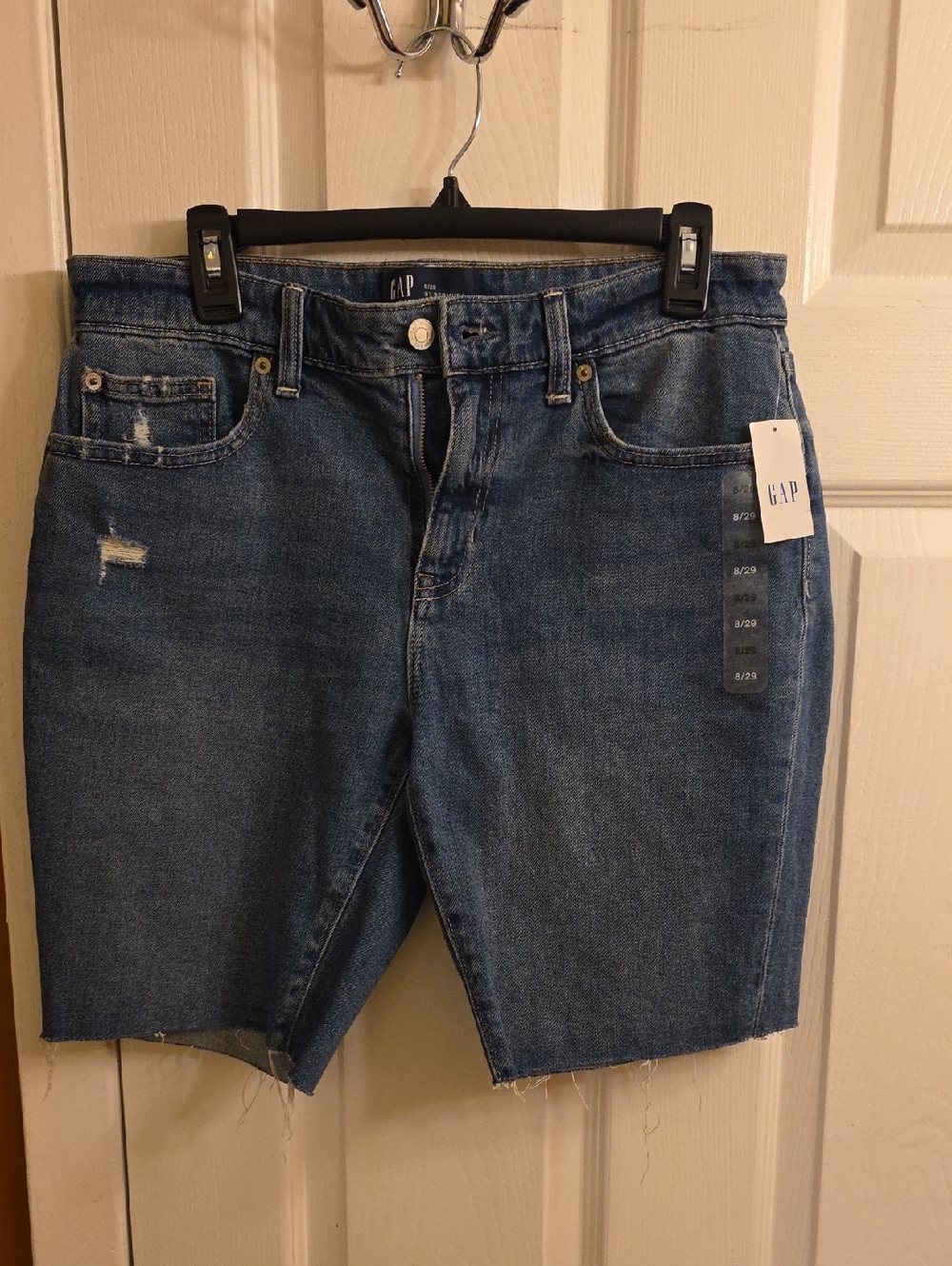 GAP Mid Blue Distressed Denim Bermuda Shorts